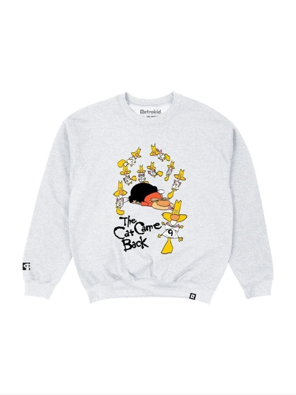 XL • Retrokid • 'The Cat Came Back' Light Ash Gray Graphic Crewneck - Unisex